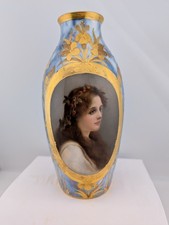 EXQUISITE PORCELAIN ROYAL VIENNA STYLE PORTRAIT VASE SIGNED WAGNER 9.5 HOPFEN  picture