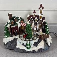 Vtg Cracker Barrel Christmas Village Fiber Optic House Church Shop Light Up Spin picture
