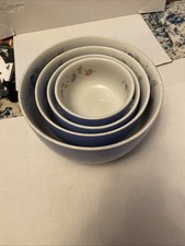 Vintage Halls Superior Quality Set 4 China Blue and White Floral Nesting Bowls picture