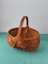 Vintage Signed Handwoven God’s Eye Pattern Design Buttocks Gathering Basket picture
