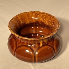 Vintage Brush Brown Drip Glaze Bowl Planter Spittoon Cuspidor Ceramic picture