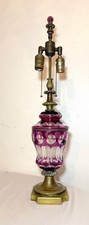 Antique cut to clear Bohemian Czech purple clear glass crystal bronze table lamp picture