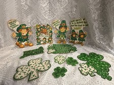 Vintage St Patrick's Die Cut 1979  Leprechaun Shamrock Lot of 11 pcs Hallmark picture