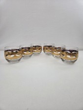 CULVER MCM - WHITE IMPERIAL - GOLD SCROLL ROLY POLY HIGHBALL GLASS - SET OF 6 picture