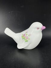 Vintage Fenton Hand painted Milk Glass White Bird Violets in snow signed picture