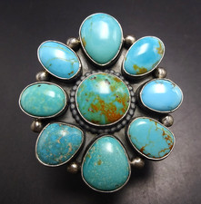 TRICIA SMITH Navajo HUGE TURQUOISE CLUSTER SterlingSilver RING size 9 Adjustable picture
