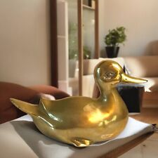 Mid-Century Modern Solid Brass Mallard Duck Figurine Vintage Home Decor Large picture