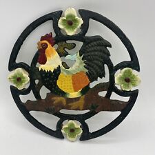 Round Chicken Rooster Cast Iron Metal Trivet Country Farm Cottage Primitive picture