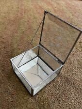 Vintage Etched Glass Clear Vanity Jewelry Box 3” Across 2” Tall picture