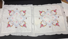 Vintage Hand Embroidered Pillow Covers Set of 2 Floral Roses Cross Stitch picture