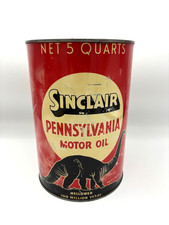 RED Sinclair Motor Oil Can 5 Quarts Gas Advertising Lithograph Tin picture