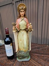 Antique chalkware statue of Saint Dymphna of Geel  rare Religious art picture