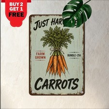 vintage fresh locally grown carrots vegetables tin metal picture