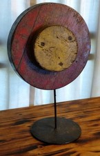 Antique Vintage 1853? Primitive Distressed Round Wooden Sculpture Art Metal Base picture
