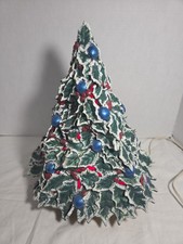 VTG Atlantic Mold Ceramic Christmas Tree All-In-One Holly Leaf Flocked 14” READ picture