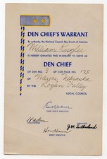 c1940s - Den Chief's Warrant BSA Logan Valley Boy Scouts - XL6D picture