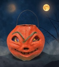 Vtg 1940s Large Paper Mache Halloween Jack O Lantern Excellent Condition picture