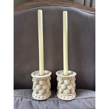 Vintage candle holders seashell scallop shells Hollywood regency ivory set pair picture