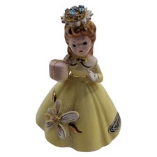 Josef Originals Vintage Ceramic Birthday Girl Figurine Yellow Dress Small Chip picture