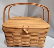Longaberger 1997 Sm Picnic Basket with Riser Stand & Liner Hand Crafted & Signed picture
