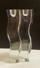 Pair of LENOX Ovations Serenity Wavy Curve 8” Crystal Glass Candle Stick Holders picture