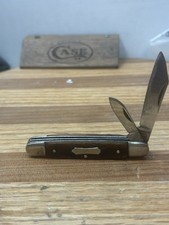 Vintage stainless Japan Made 2-Blade Jack Knife Brown Handle Nickel Bolsters picture