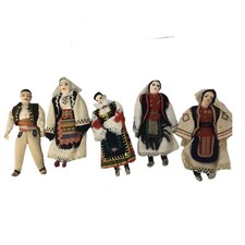 Folk Art Cultural Dolls Set 5 Cloth Handmade Embroidery Ethnic Clothes Vintage picture