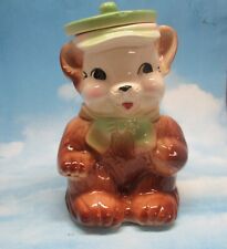 American Bisque TEDDY BEAR COOKIE JAR Cutest green hat  ABCO USA picture