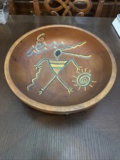 Vintage Primitive Hand Painted Wooden Shallow Bowl, Native American picture