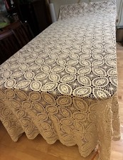 Vtg 80s Keeco Crochet Lace Tablecloth 102x68 Lg Banquet Cotton Saratoga Estate picture