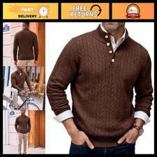 Runcati Mens Cable Knit Pullover Sweater Casual Stand Collar Button Tops picture