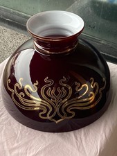 ANTIQUE BURGUNDY ART NOUVEAU OIL LAMP SHADE -WITH GOLD EMBELISHMENTS -INCREDIBLE picture