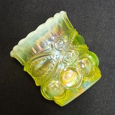 MOSSER EYEWINKER VASELINE OPALESCENT CARNIVAL GLASS TOOTHPICK HOLDER picture