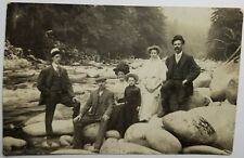 RPPC c 1925-1940 Family River Outing Card Photo bowler suit  E1B SP picture