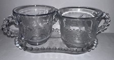 VTG Candlewick Imperial Glass Small Cream Sugar Serving Tray Etching Floral picture