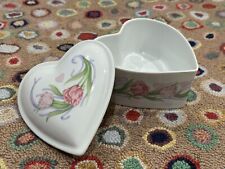 ESPECIALLY FOR YOU FTD 1990 PINK FLORAL HEART PORCELAIN Trinket Box Lid EUC picture