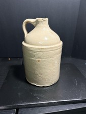 Antique Half Gallon Stoneware Whiskey Jug Albany Slip Brown Top Salt Glaze Cream picture
