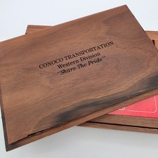 Vintage Conoco Continental Oil Co Wood Double Deck Playing Cards Box Set picture