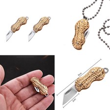 US 2 Pcs Mini Portable Folding Knife Peanut Shape Necklace Stainless Steel EDC picture