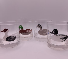Vintage Federal Glass Duck Decoy (4) Lowball Whiskey Drinking Glasses Barware  picture
