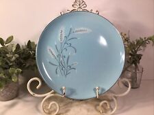 Vintage Taylor Smith Taylor ~Turquoise 10” Dinner Plate~White Wheat/Silver~MCM picture