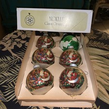 Vintage Noelle Glass Christmas Ornaments Santa Clause & Green 6 Pc with BOX picture