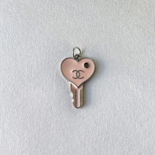 Chanel Zipper Pull Pendant Charm, Heart Key, Pink, Silver, 26x27mm, Stamped picture