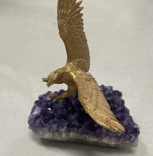 RARE 24k Gold Gilded Eagle On Amethyst Geode Franklin Mint Ronald Van Ruyckevelt picture