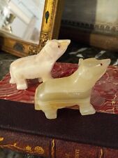 2 Vintage Hand Polar Bear Figurines Stone Sculptures, Carved Onyx picture