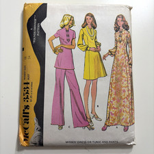 McCall's 3534 Vtg '70s Sz 12 Miss Dress Tunic Wide Pants Frogs Mandarin Hostess picture