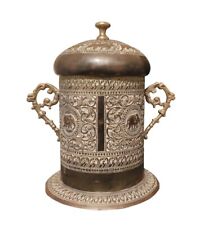 India, Old Brass Tea Caddy Box Barrel Shaped - Oriental Indian Style picture