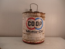 Vintage CO-OP Motor Oil 5 Gallon Can Red Blue Logo with SPOUT 2 Lids picture