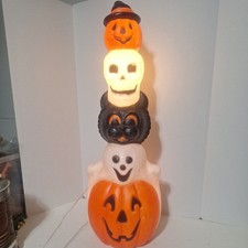 Vintage Empire Halloween Totem Pumpkins Ghost Cat Skull 32 inch Lighted Blowmold picture