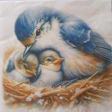2 individual Paper Decoupage NAPKINS - BLUEBIRDS FAMILY ANIMAL 1 MOTIF picture